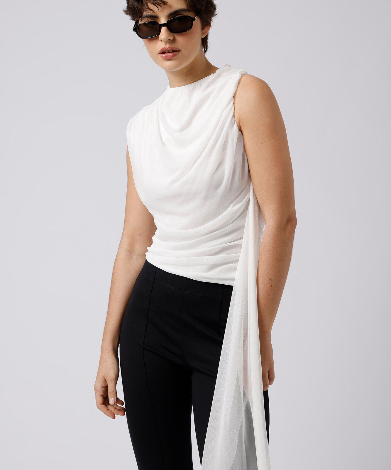 blusa feminina de tule franzida mindset off white