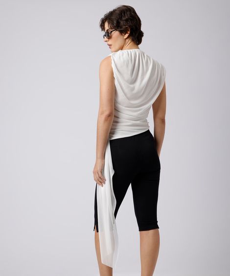 blusa feminina de tule franzida mindset off white