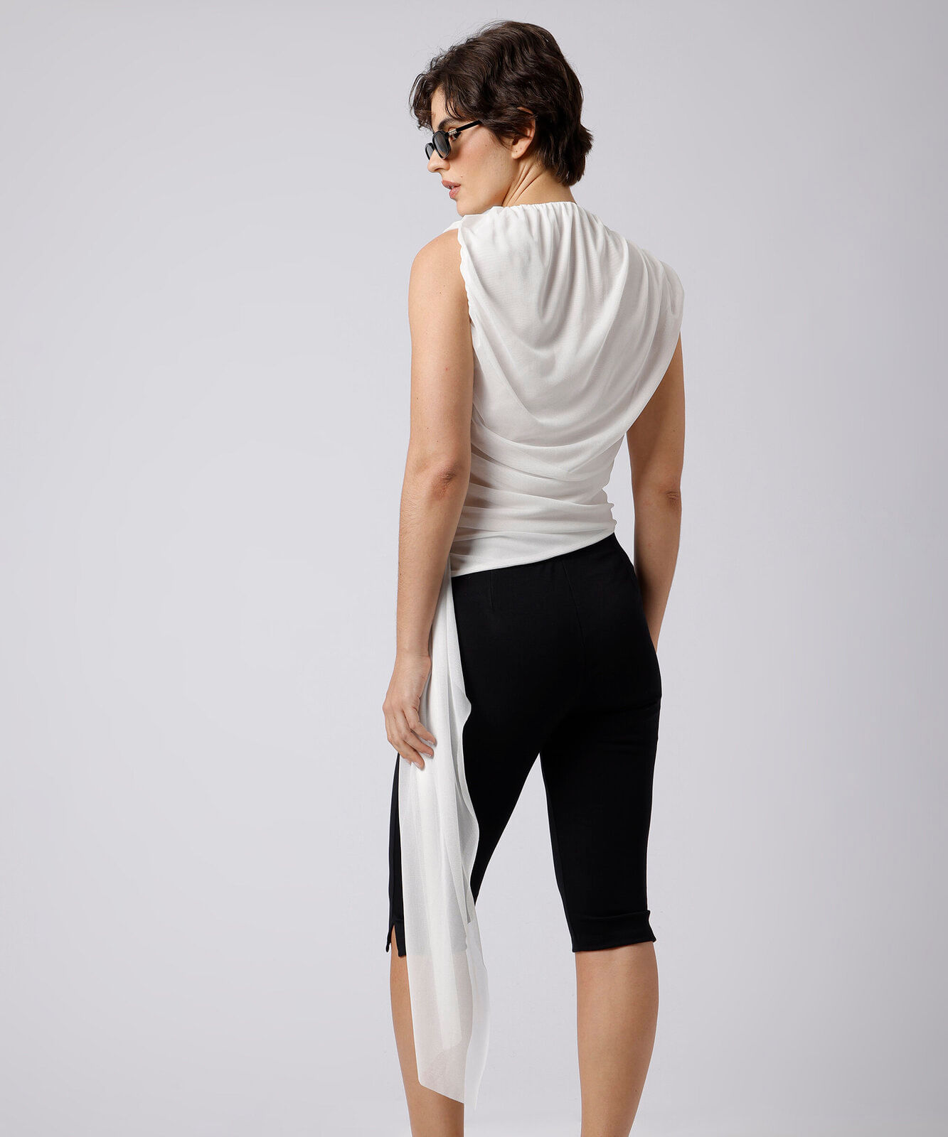 blusa feminina de tule franzida mindset off white