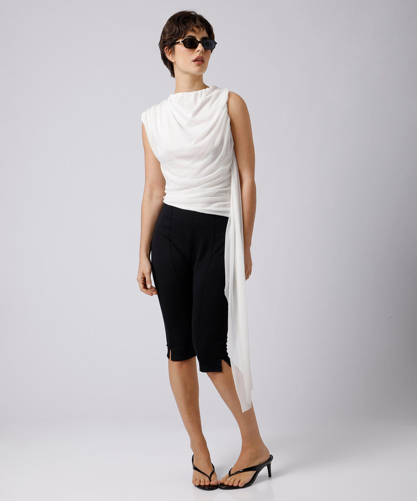 blusa feminina de tule franzida mindset off white