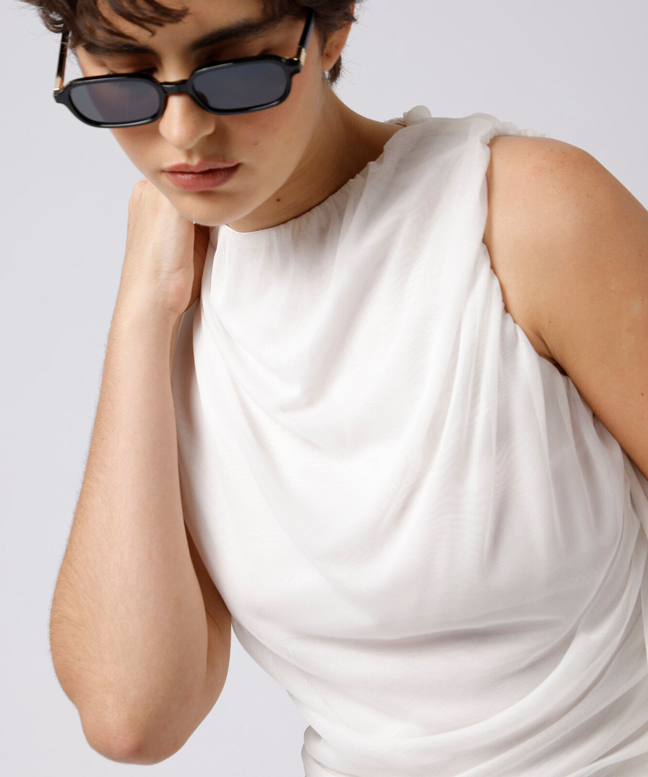 blusa feminina de tule franzida mindset off white