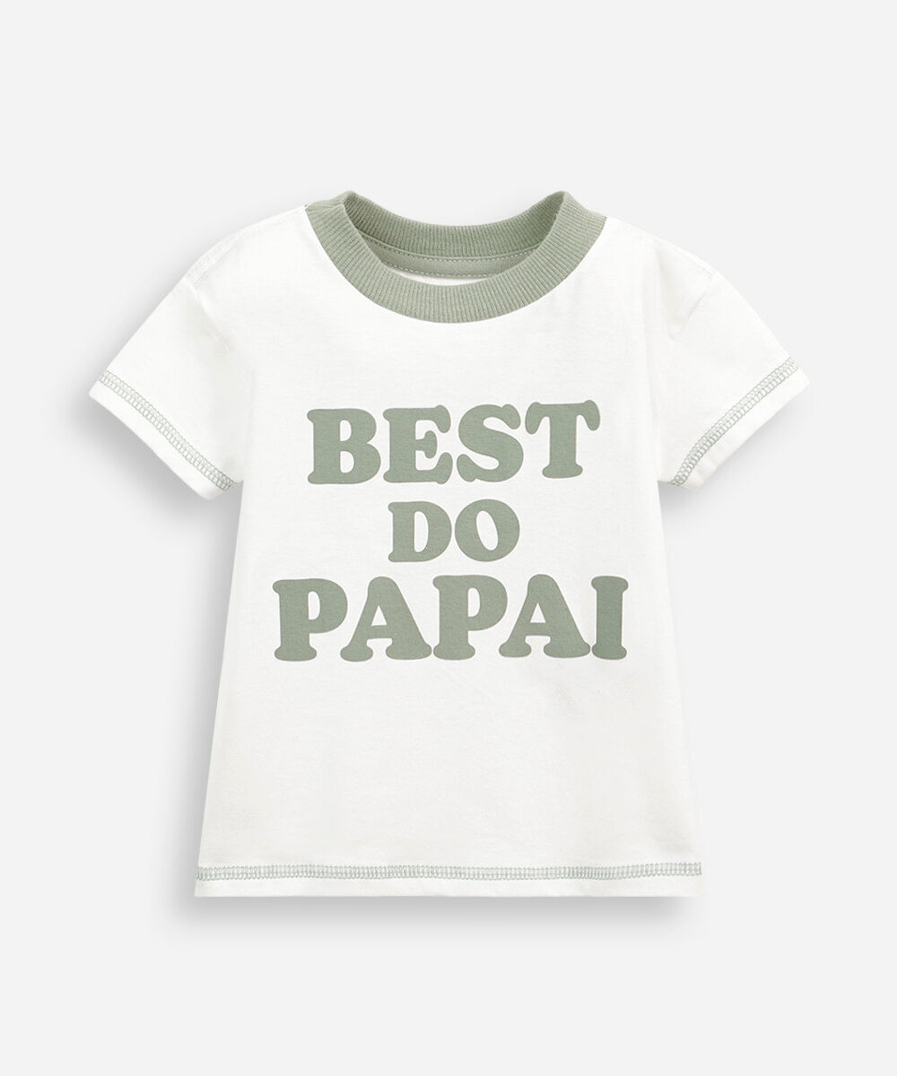camiseta infantil de algodão manga curta estampada off white