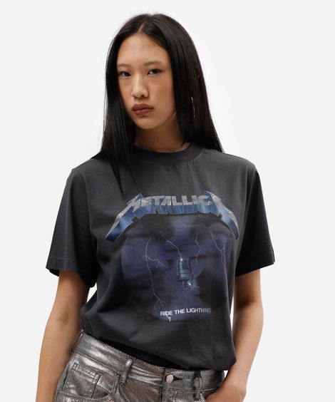 camiseta de algodão metallica cinza