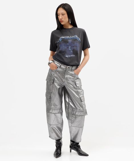 camiseta de algodão metallica cinza
