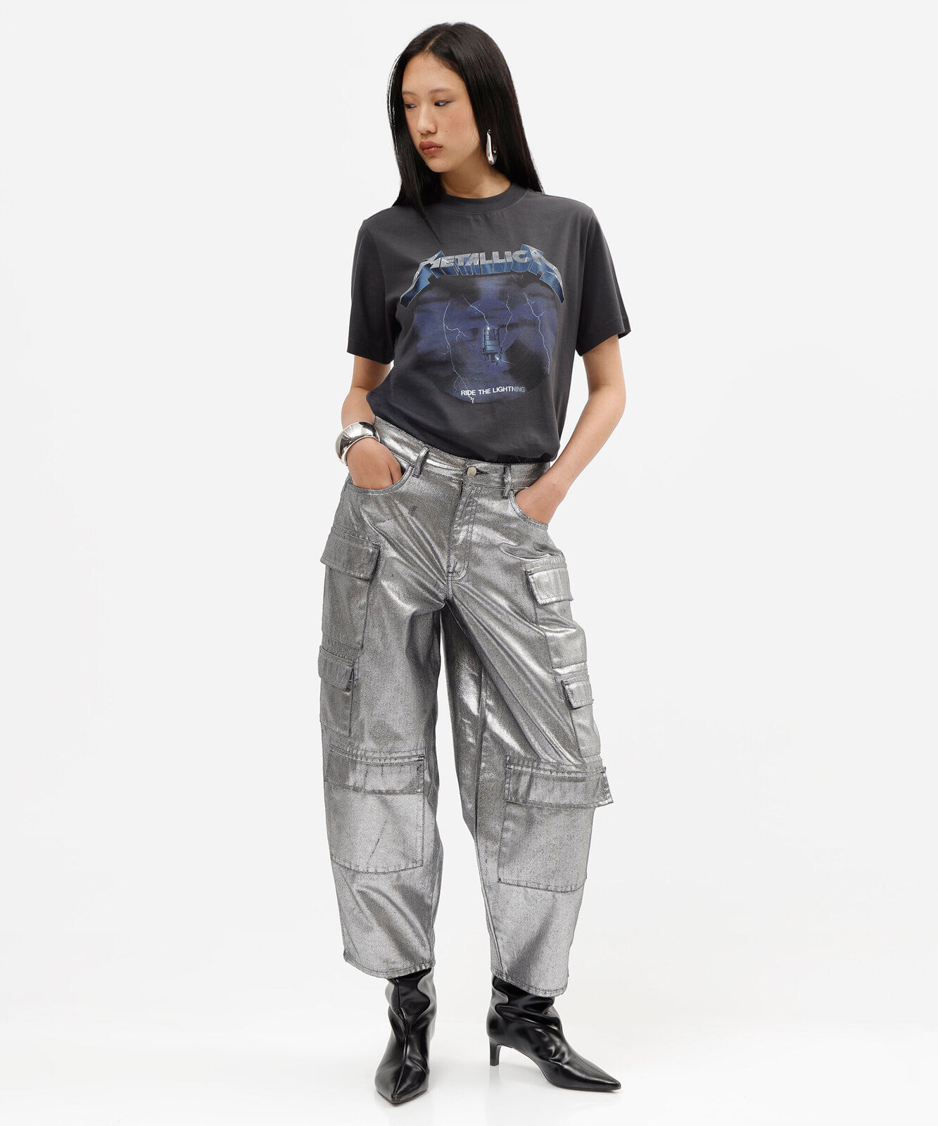 camiseta de algodão metallica cinza