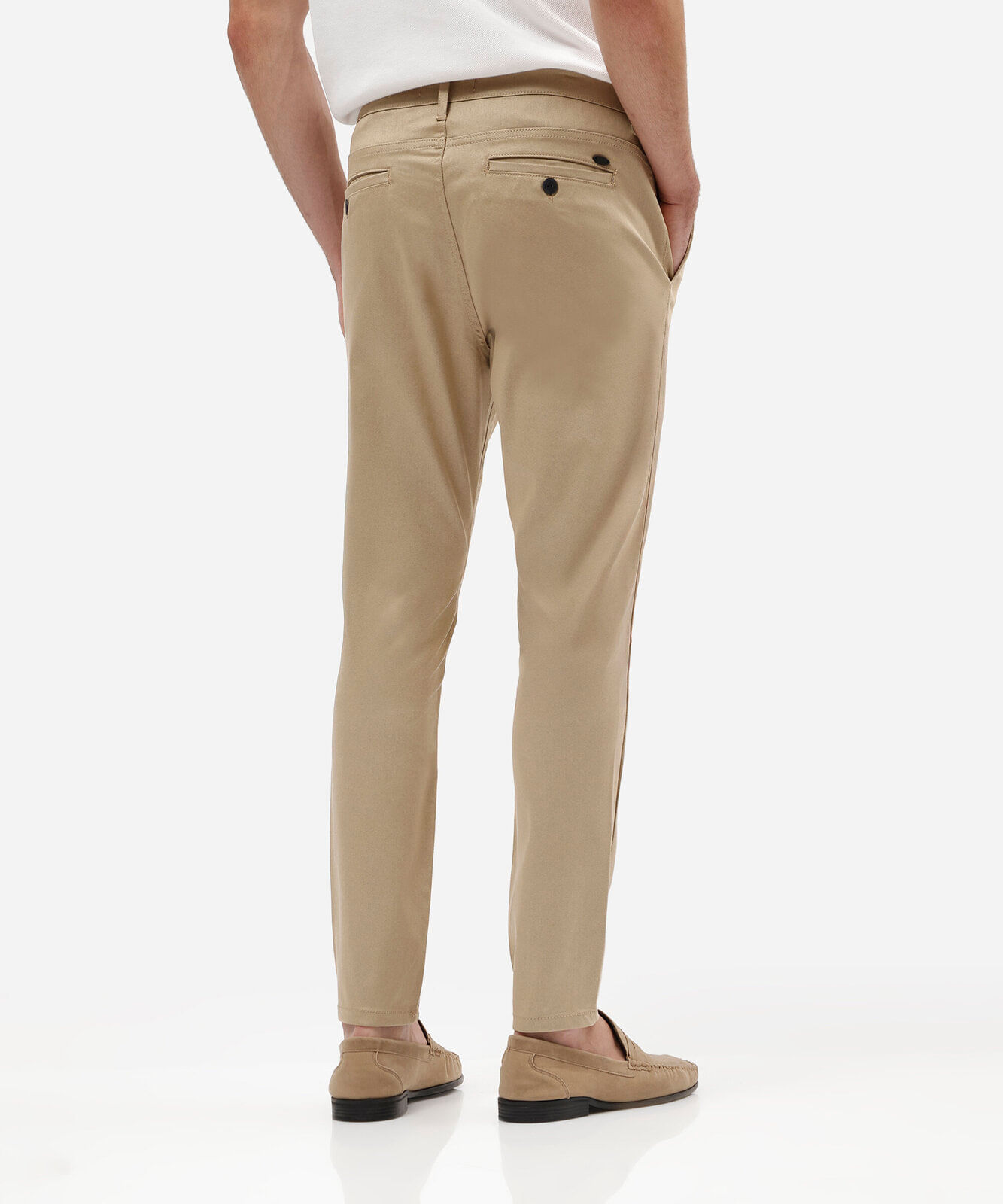 calça masculina de sarja carrot bege