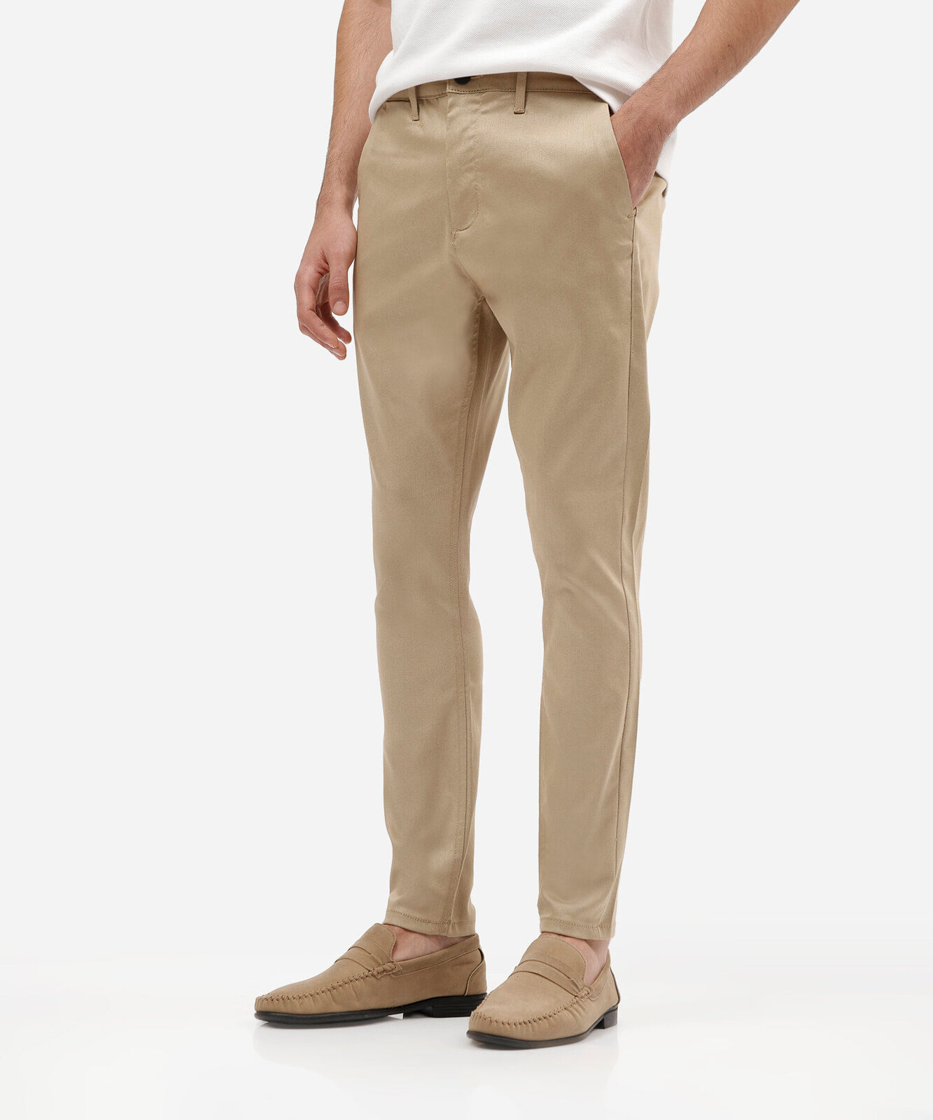 calça masculina de sarja carrot bege