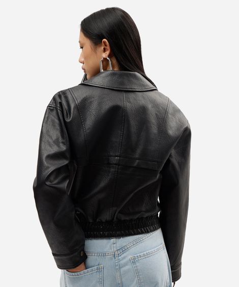 jaqueta bomber feminina de poliuretano preta