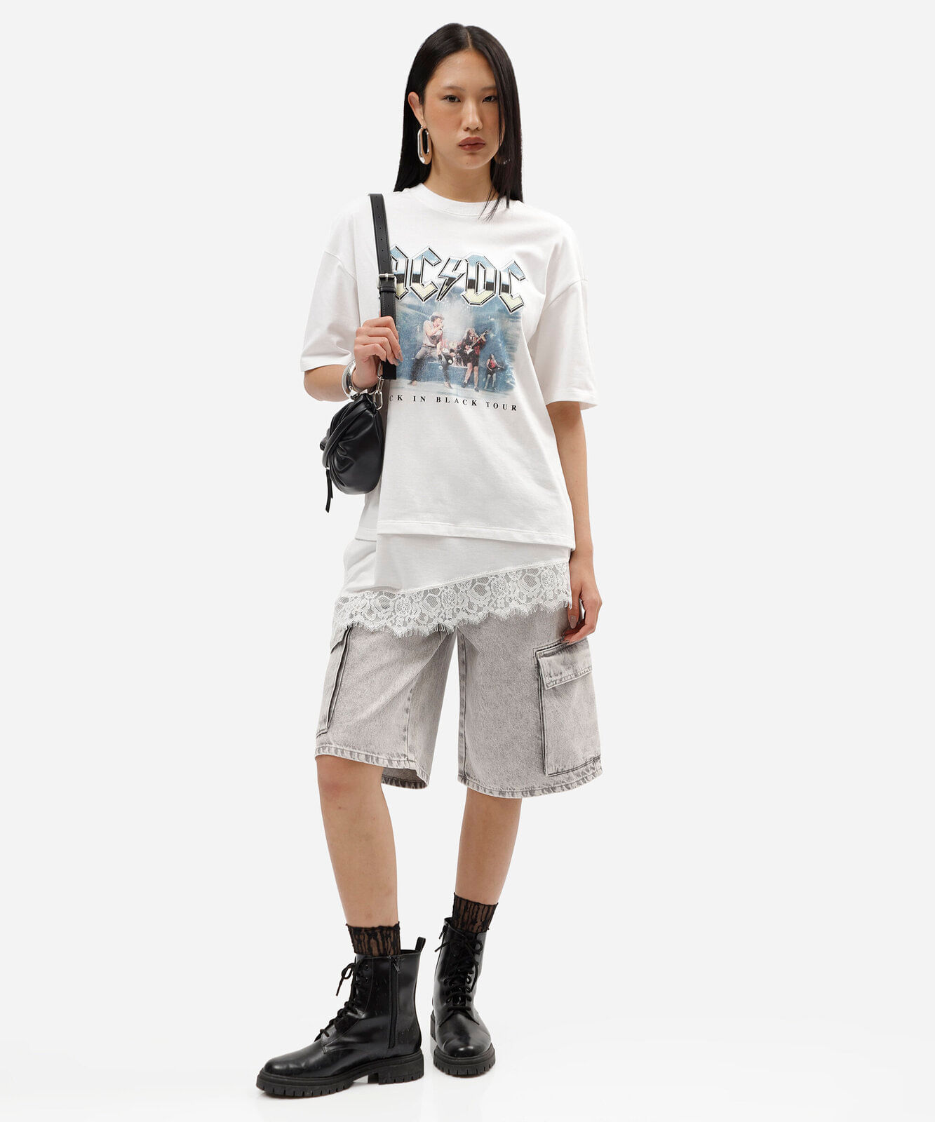 bermuda jorts feminina jeans com bolsos cargo cinza