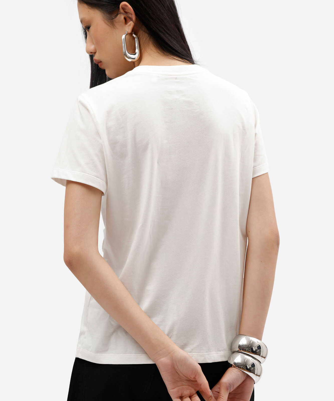 camiseta feminina de algodão manga curta estampada off white
