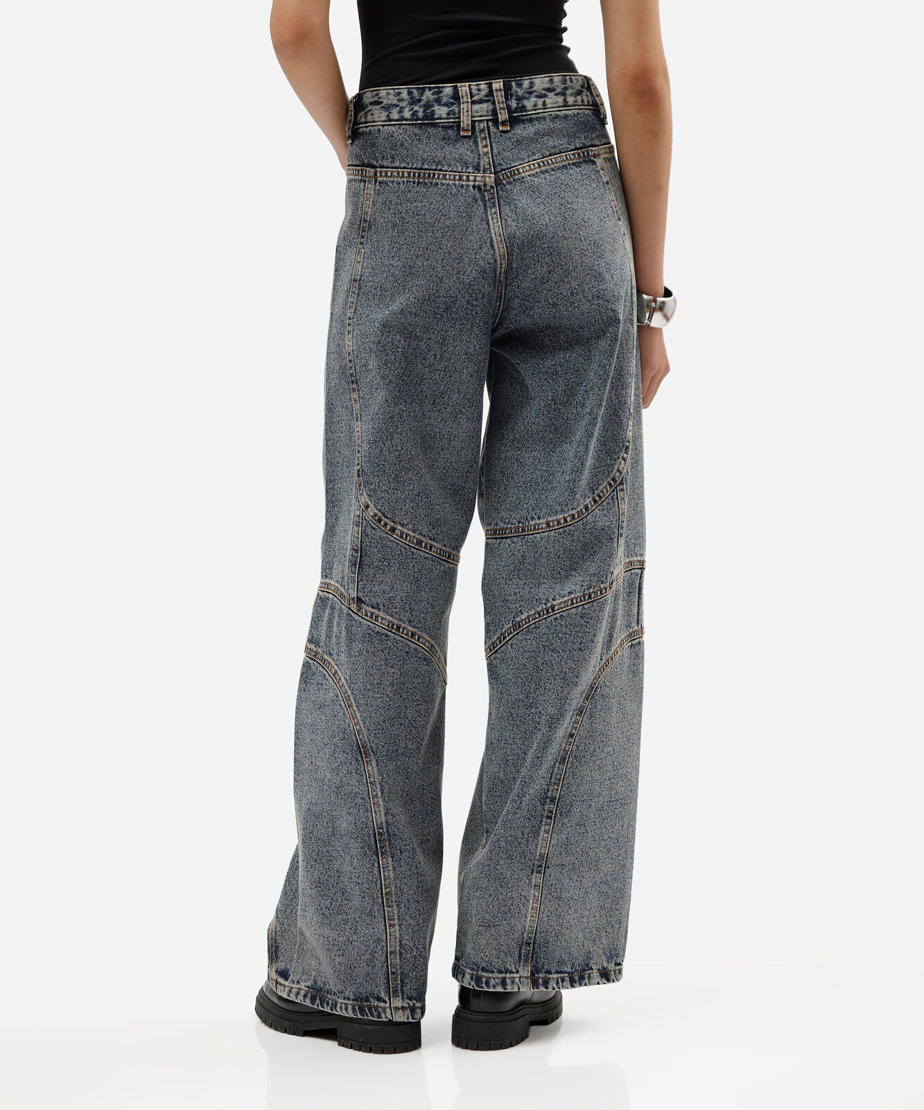 calça wide leg feminina jeans com recortes cintura média azul
