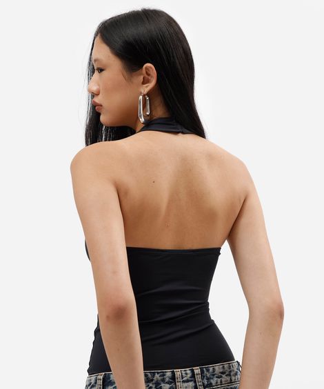 blusa feminina de poliamida halterneck preta