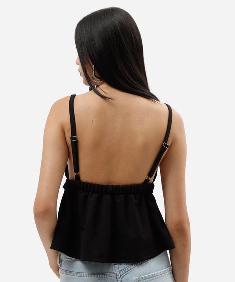 regata peplum alça fina feminina decote v com cinto preta