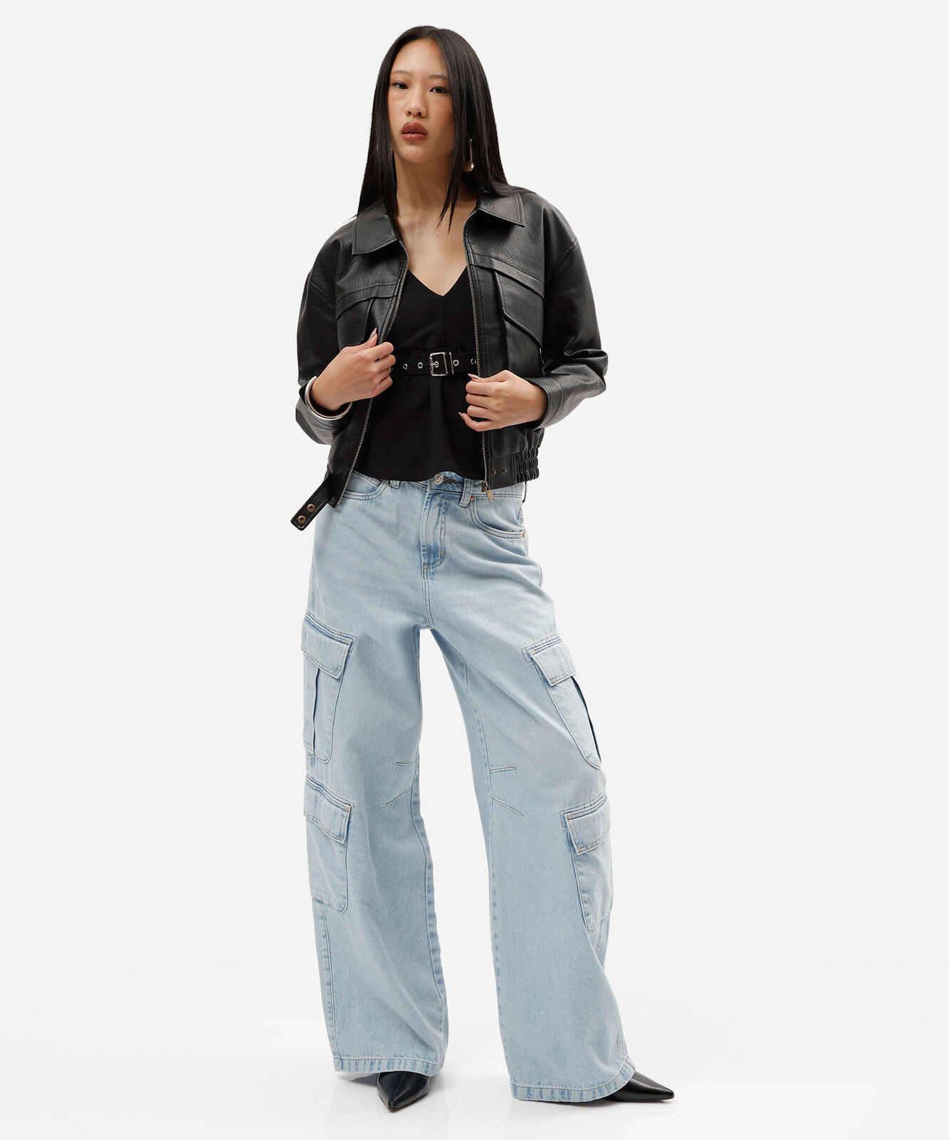 regata peplum alça fina feminina decote v com cinto preta