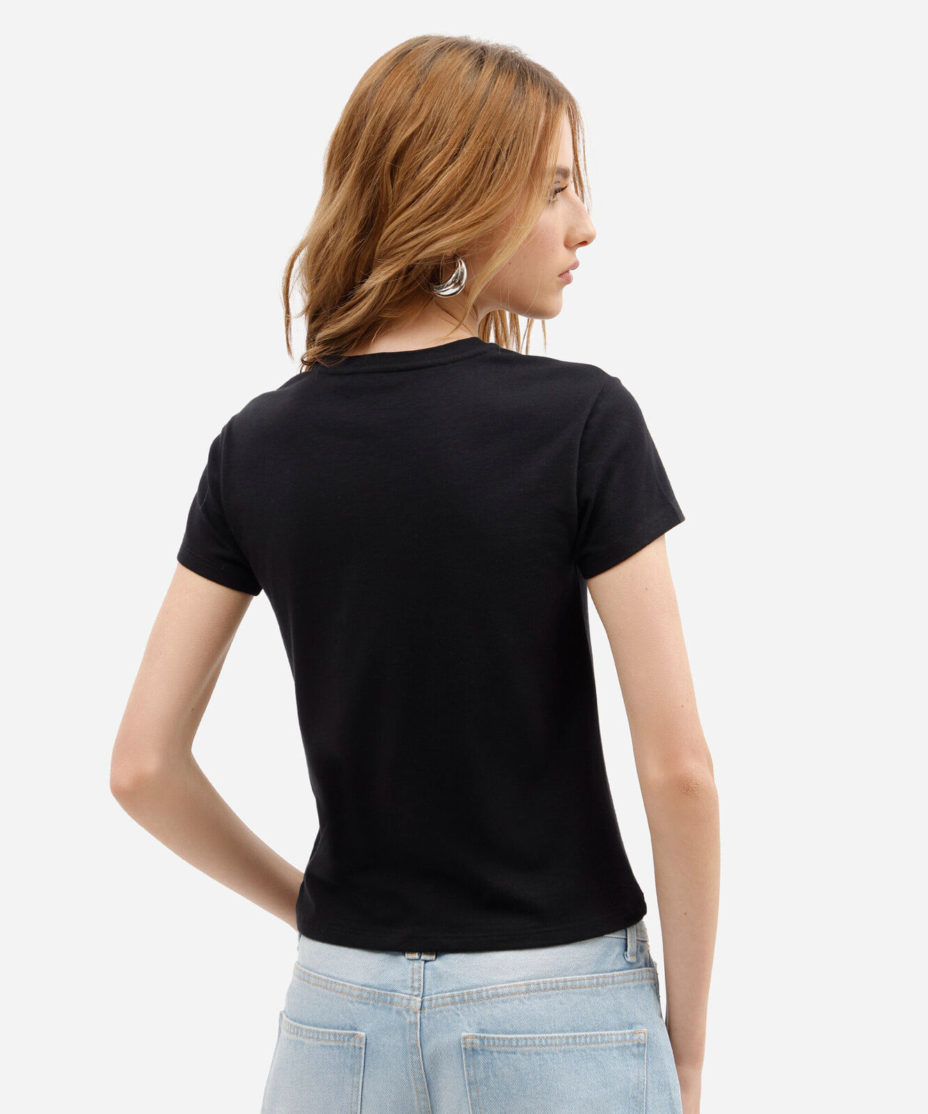 camiseta baby look feminina de algodão com brilhos rock in rio preta