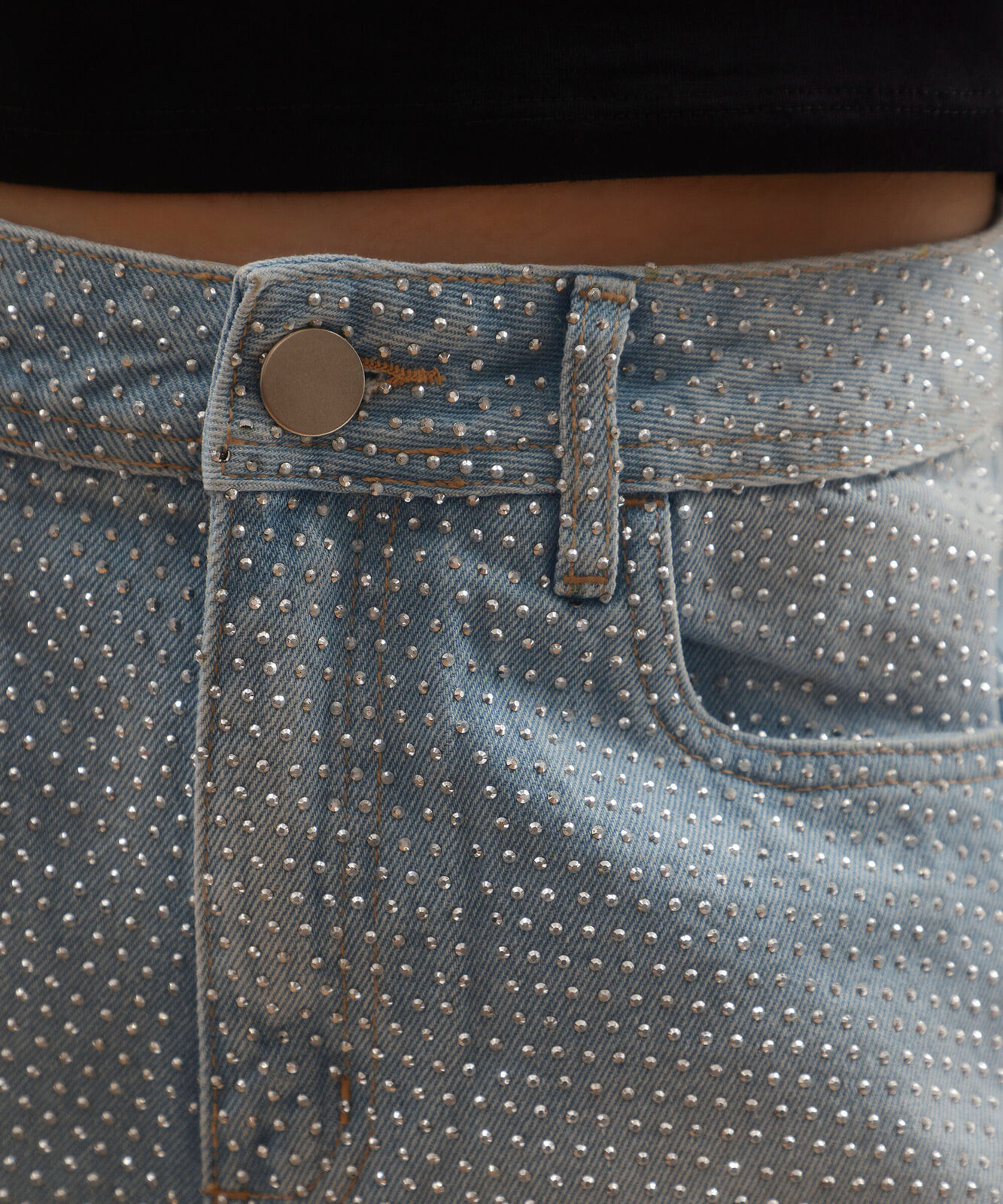 short boyfriend feminino jeans cintura média com brilhos azul
