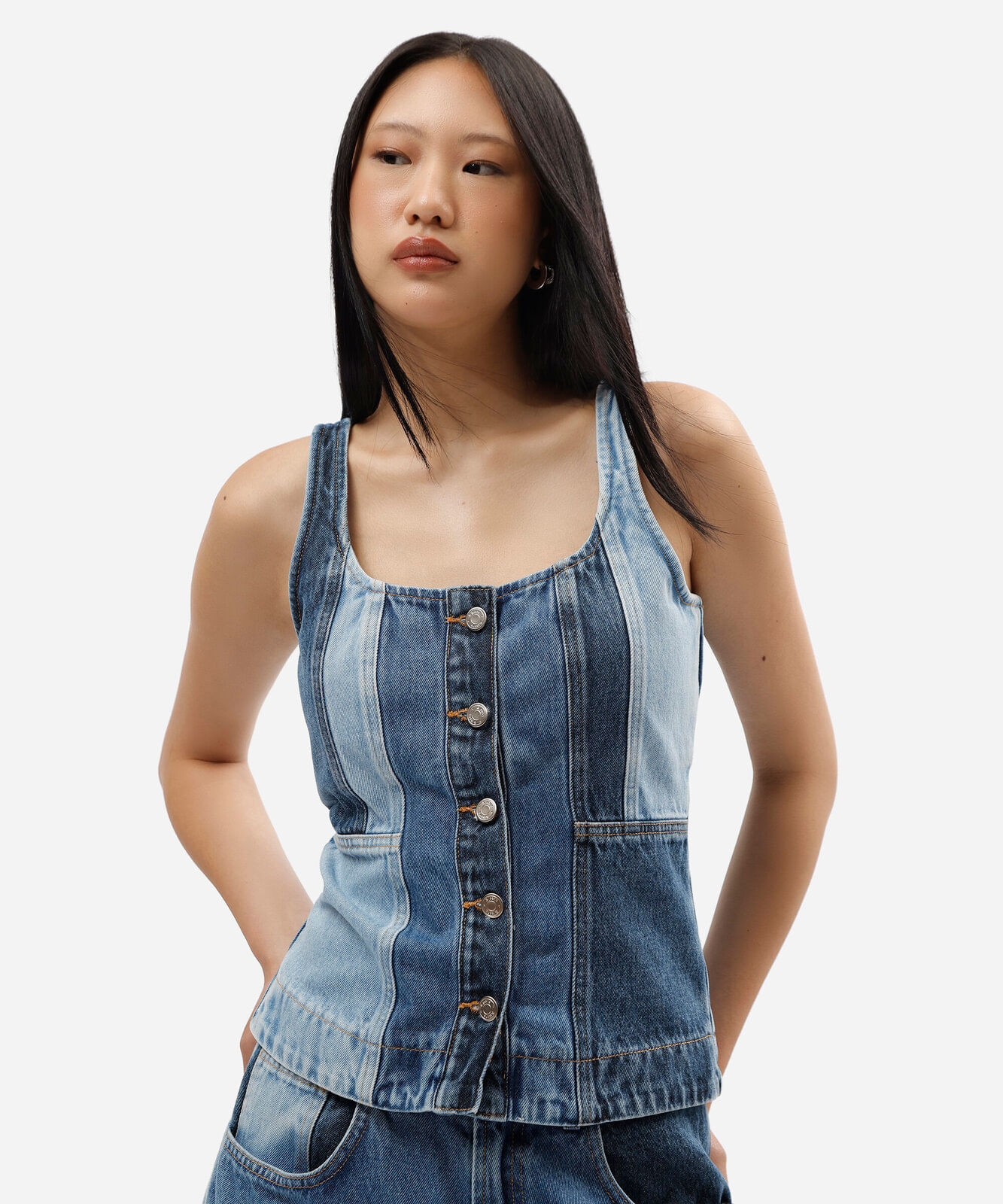 colete feminino jeans patchwork azul