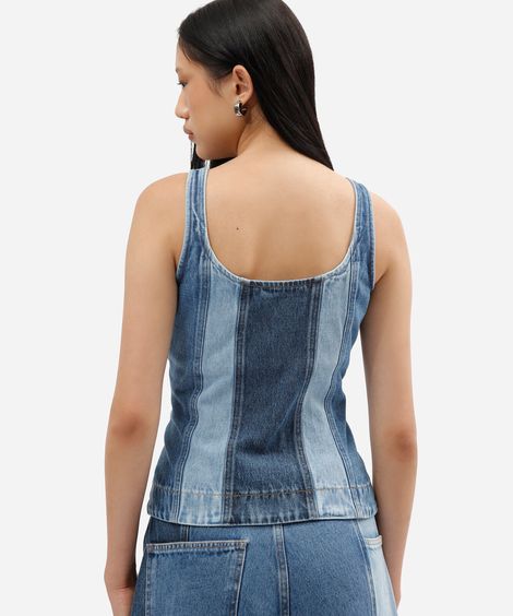 colete feminino jeans patchwork azul