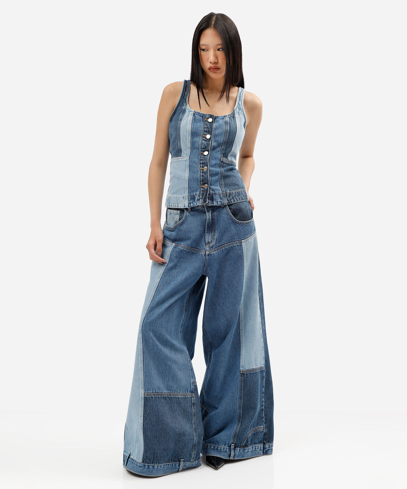 colete feminino jeans patchwork azul