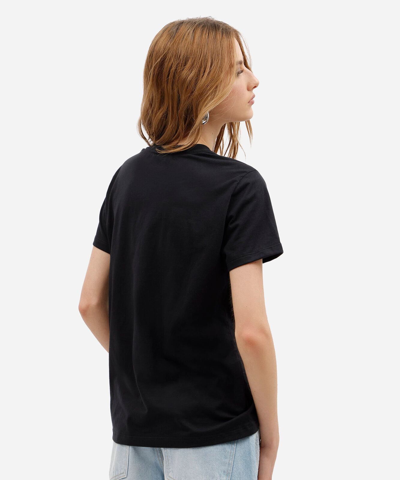 camiseta feminina de algodão manga curta estampada preta