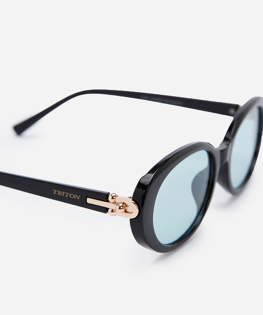 óculos de sol feminino oval de acetato triton preto