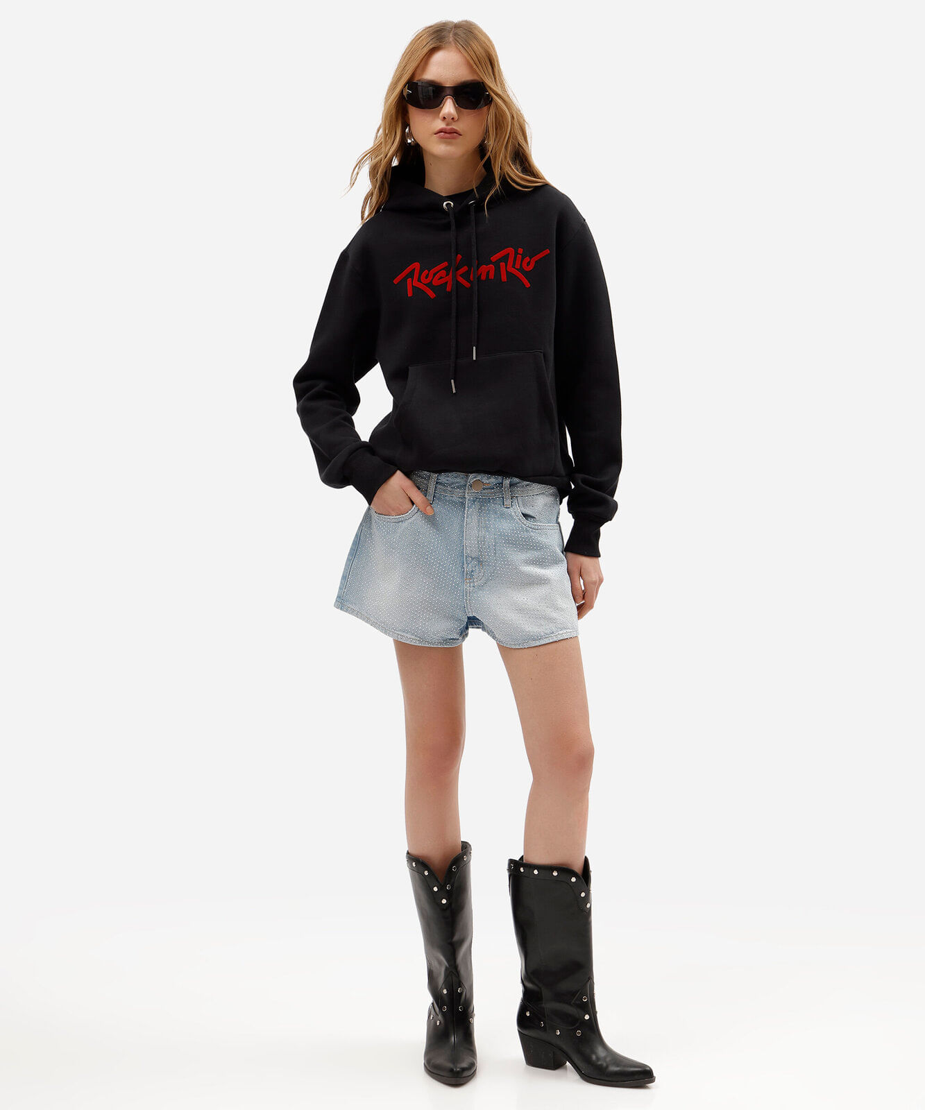 blusão feminino de moletom com capuz rock in rio preto