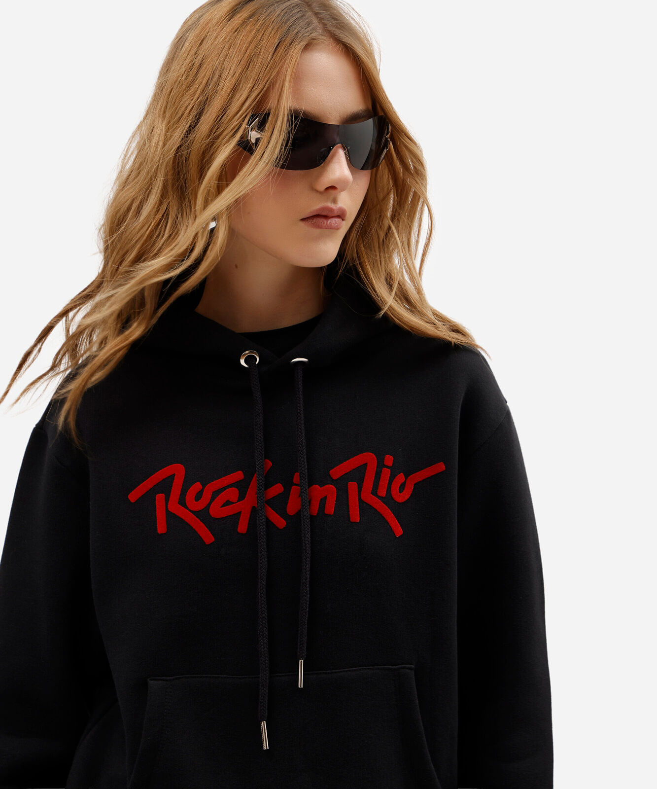blusão feminino de moletom com capuz rock in rio preto