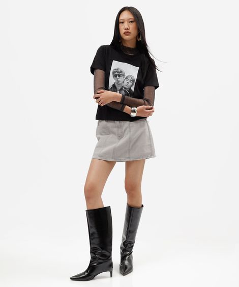 camiseta feminina de algodão manga curta oasis preta