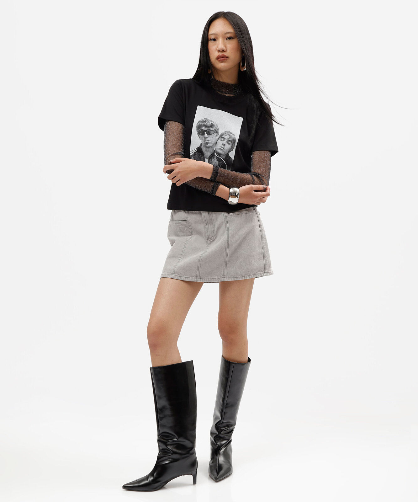 camiseta feminina de algodão manga curta oasis preta
