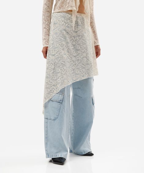 saia anágua feminina de renda assimétrica floral off white
