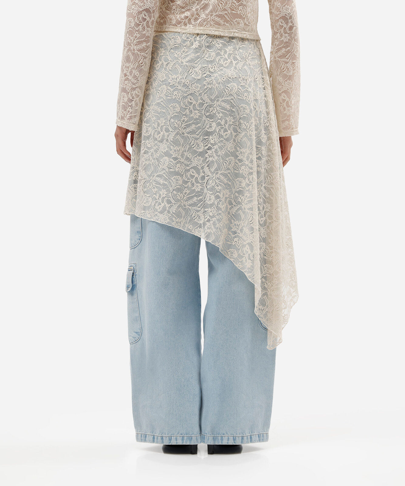 saia anágua feminina de renda assimétrica floral off white