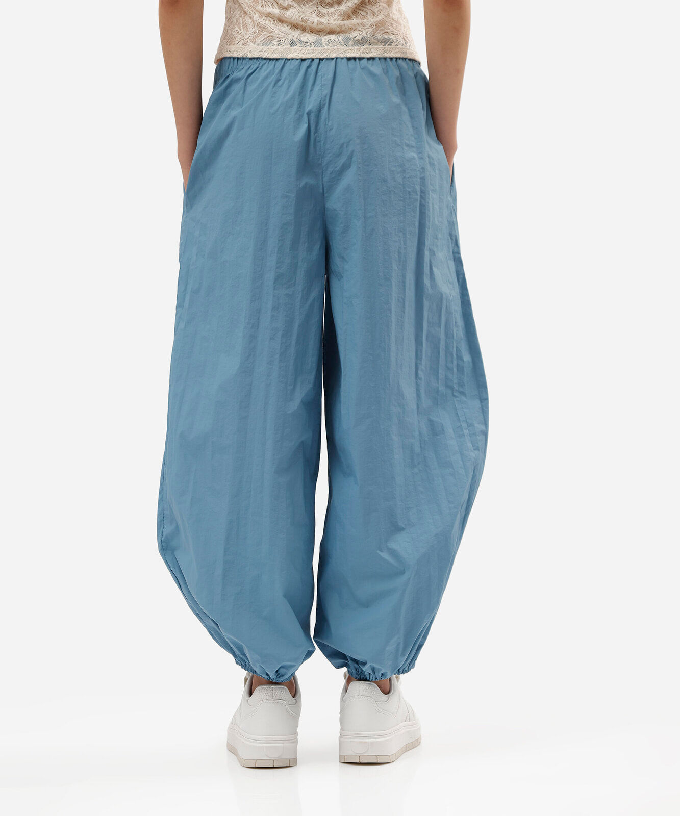 calça balloon feminina de poliamida cós elástico azul