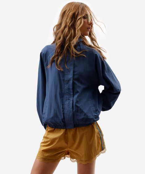 jaqueta bomber feminina gola funnel neck com bolsos azul