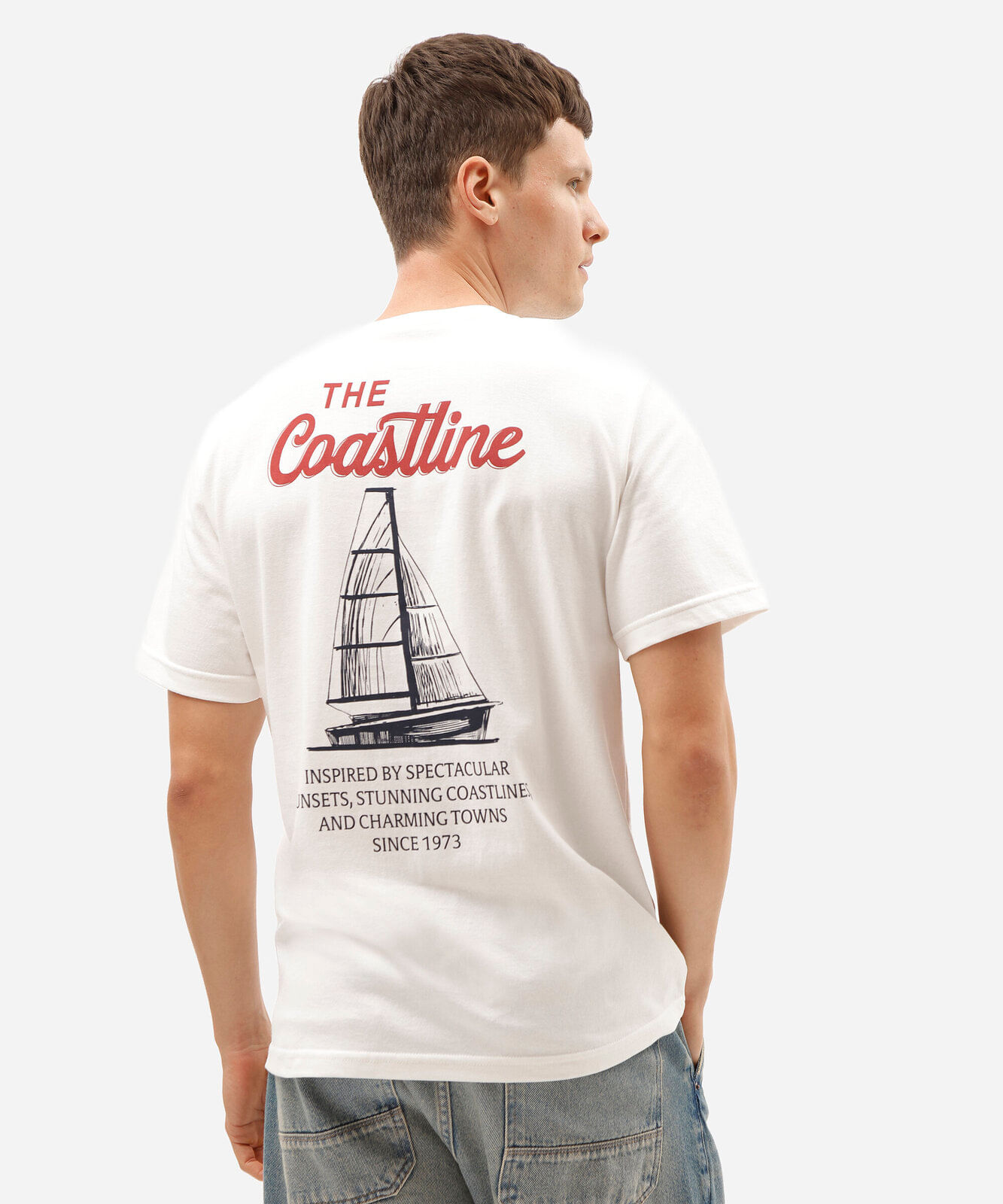 camiseta masculina comfort de algodão malhão com estampa nas costas off white