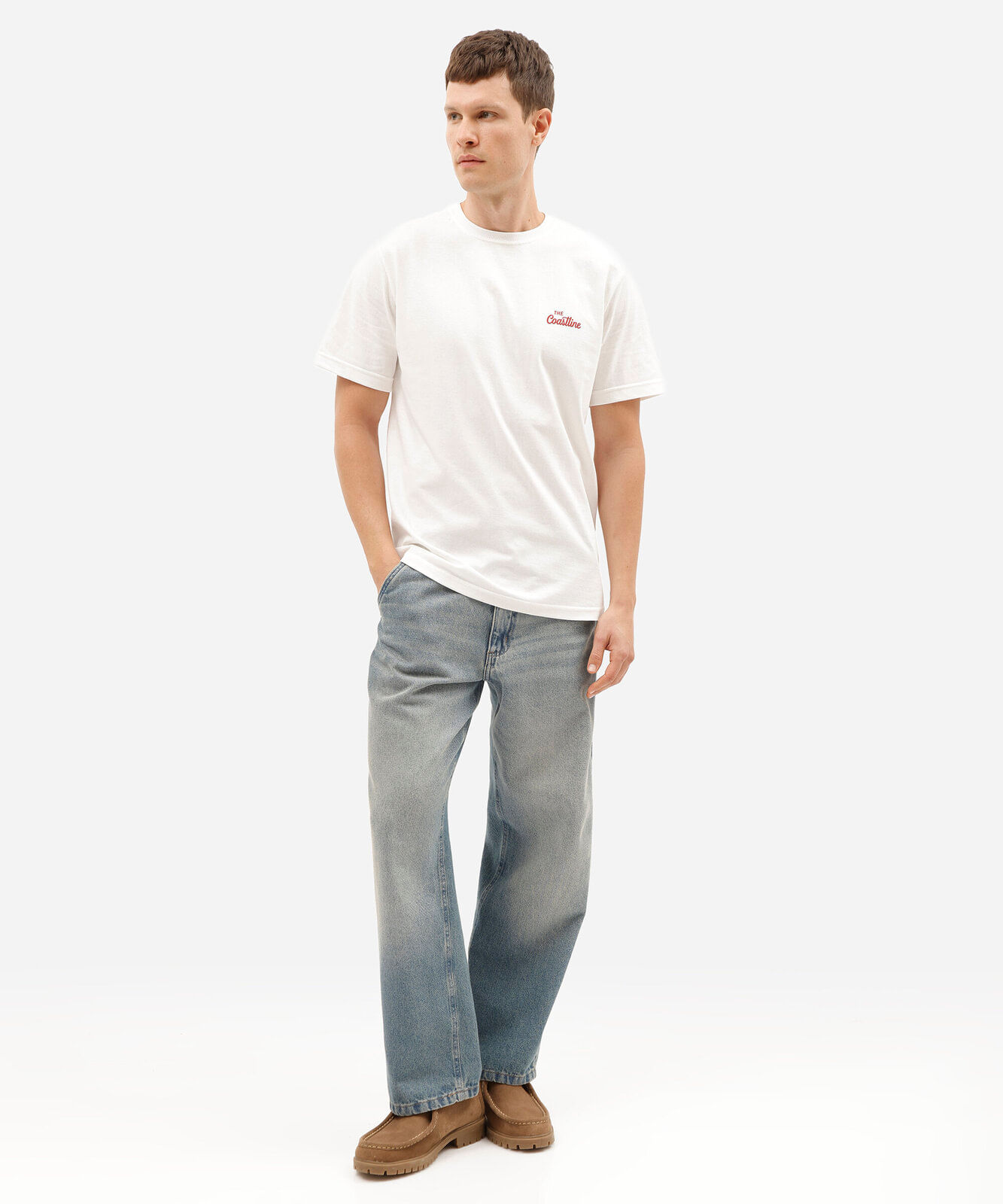 camiseta masculina comfort de algodão malhão com estampa nas costas off white