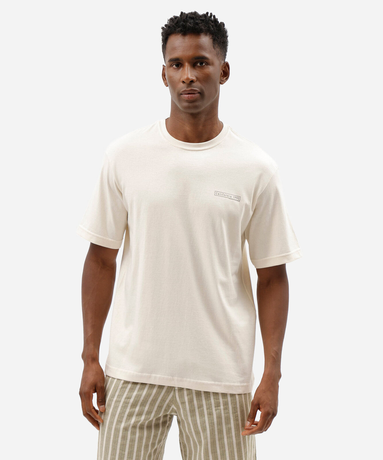 camiseta masculina de algodão manga curta estampada bege