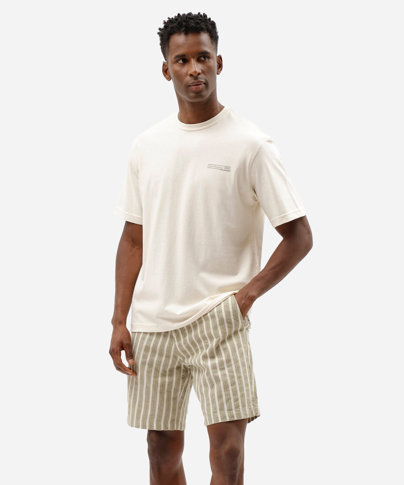 bermuda reta masculina com linho listrada verde