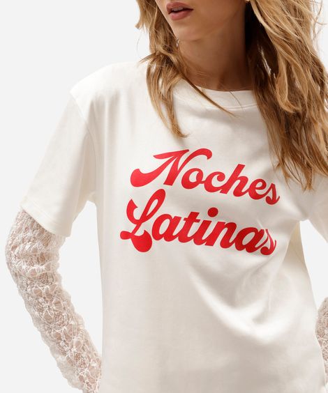 camiseta oversized feminina de algodão peruano manga curta estampada off white