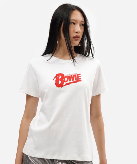 camiseta feminina com algodão manga curta david bowie off white