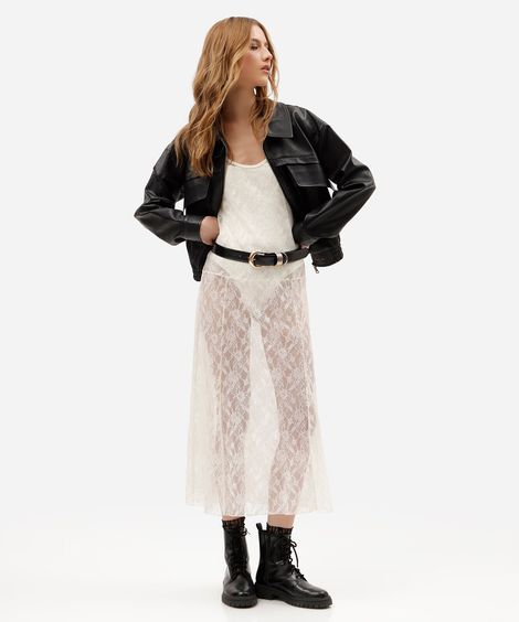 vestido midi feminino de renda floral off white