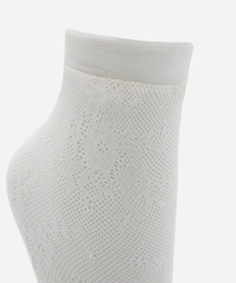 meia cano médio de renda floral branca