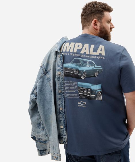 camiseta relaxed masculina chevrolet impala plus size azul