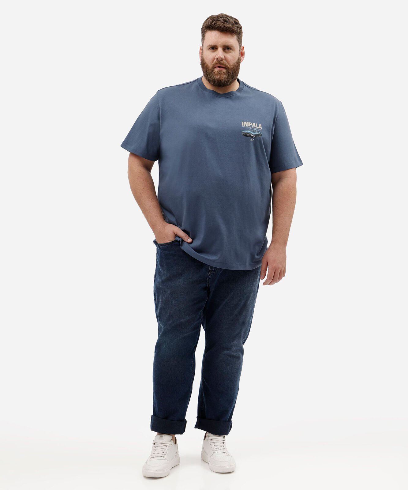 camiseta relaxed masculina chevrolet impala plus size azul