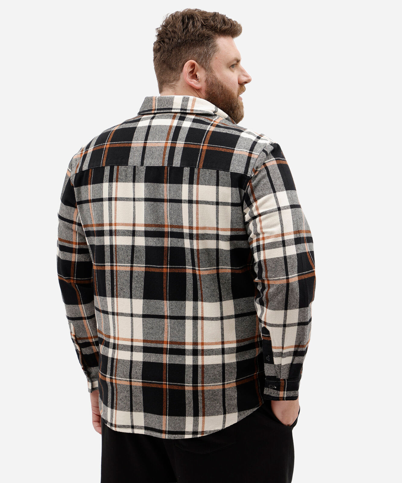 camisa masculina de algodão manga longa xadrez plus size preta
