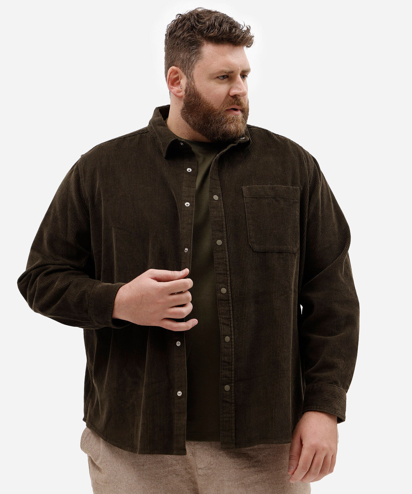 camisa overshirt masculina de veludo cotelê manga longa plus size verde