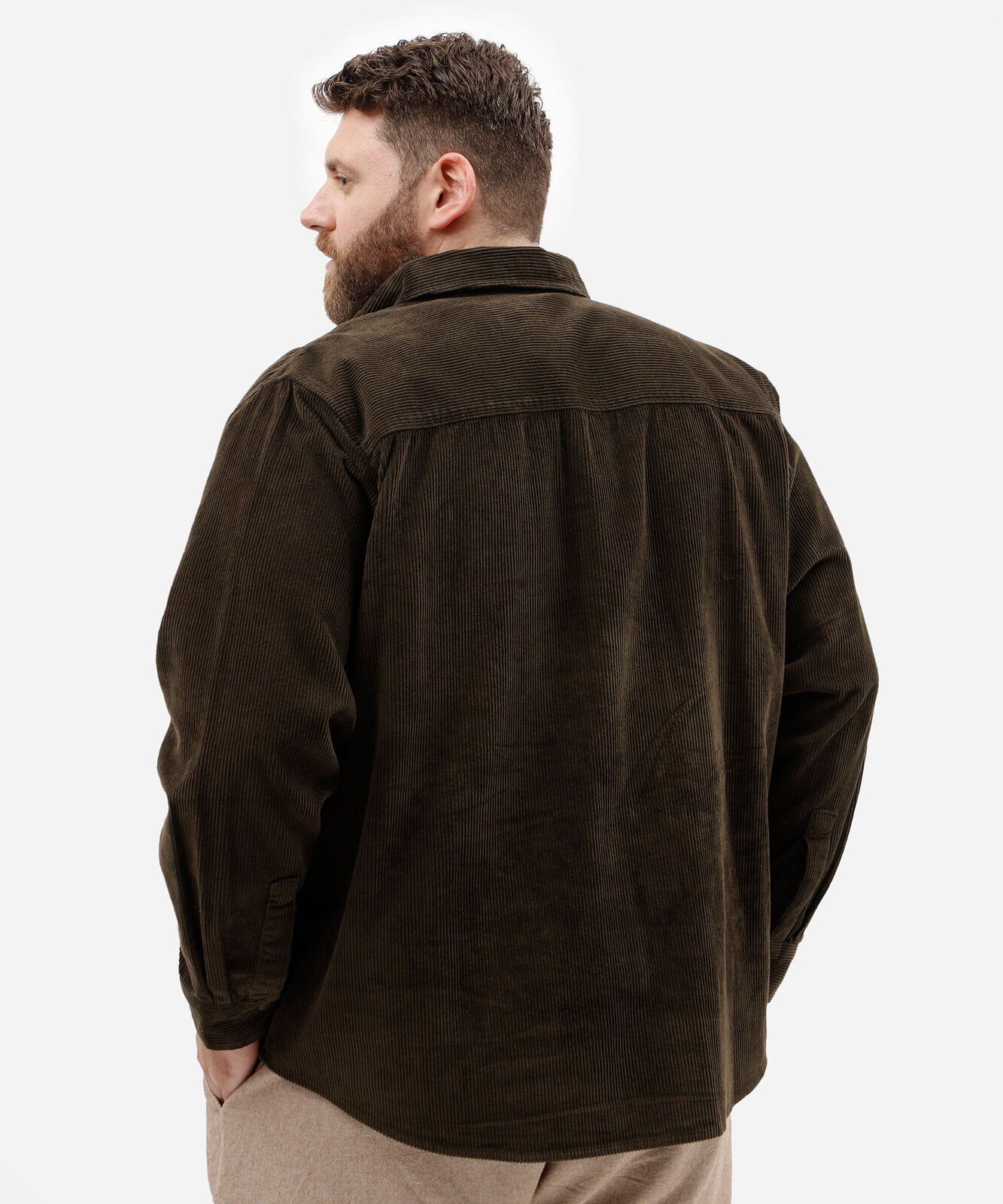 camisa overshirt masculina de veludo cotelê manga longa plus size verde