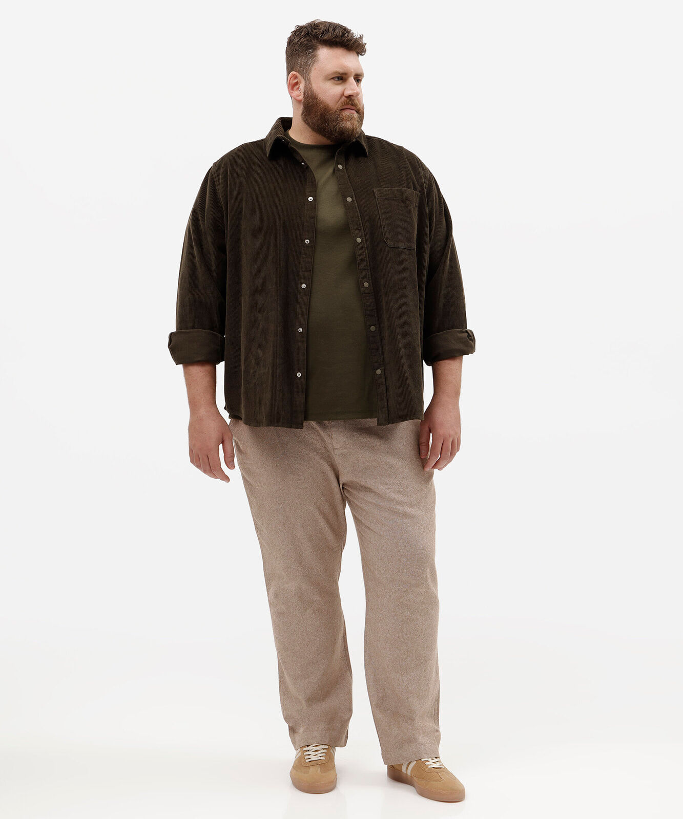 camisa overshirt masculina de veludo cotelê manga longa plus size verde
