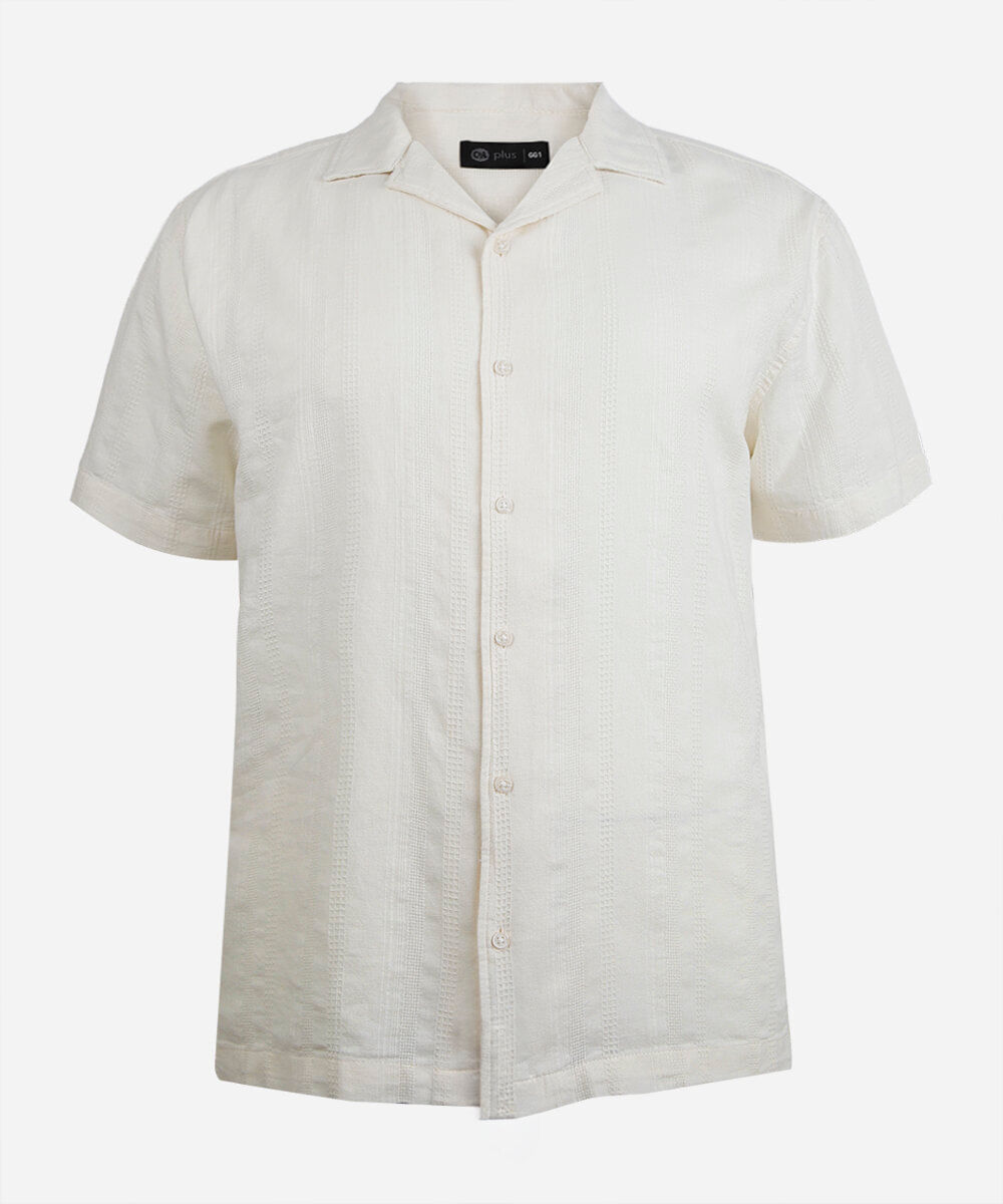 camisa masculina com linho manga curta texturizada plus size off white