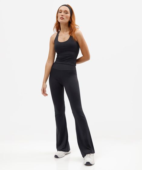 calça legging flare esportiva feminina de poliamida preta