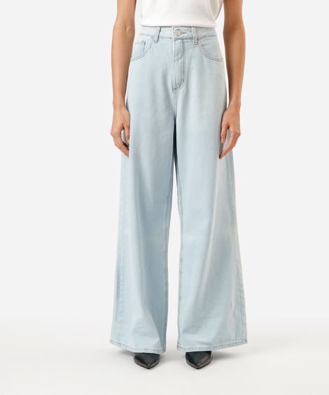 calça wide leg jeans feminina cintura alta azul